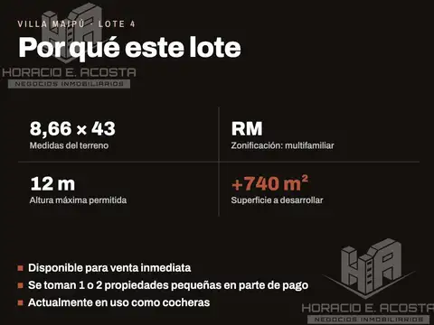 Terreno en Venta 40  mts Frente
