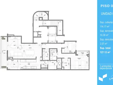 Departamento en Venta de 3 ambientes