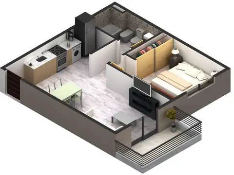 Departamento Monoambiente con 1 baño