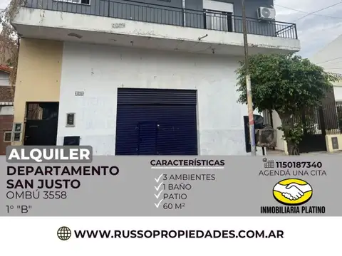 Alquiler departamento 3 ambientes San Justo