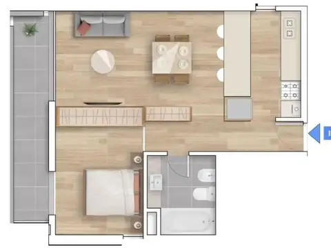 Departamento 2 ambientes con 1 baño