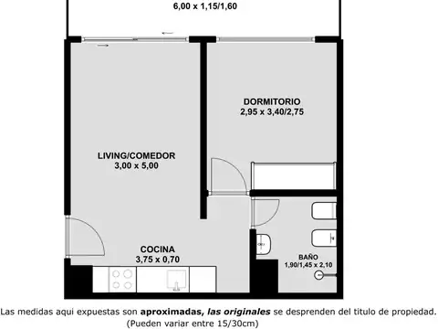 Departamento 2 ambientes con 1 baño
