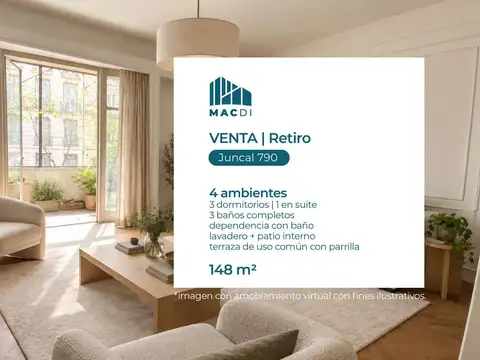 Excelente Dpto. 4 ambientes en venta frente al Palacio Estrugamou.