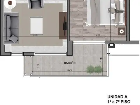 Departamento 2 ambientes con 1 baño