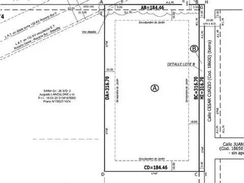 Terreno en Venta 185  mts Frente
