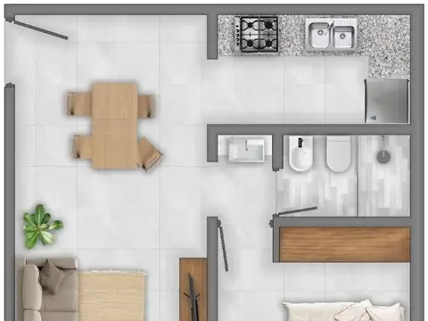 Departamento Monoambiente con 1 baño
