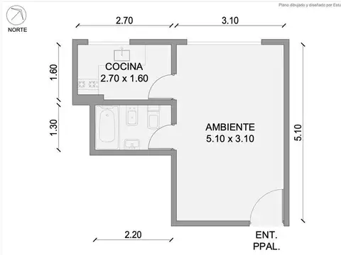 Departamento Monoambiente con 1 baño