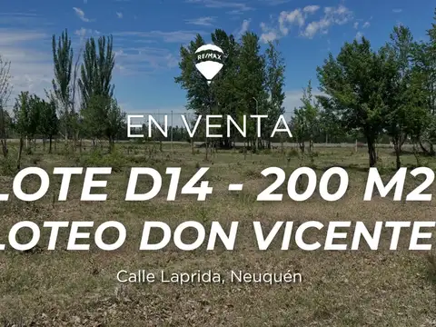 Lote D14 En Venta Loteo Don Vicente En Neuquén
