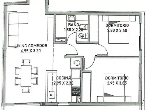 Departamento 3 ambientes con 1 baño