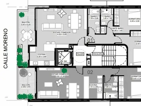 Departamento 3 ambientes con 2 baños