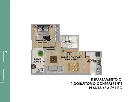 Departamento en Venta de 1 dormitorio