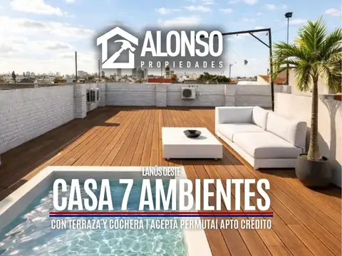 Casa 7 Ambientes con cochera y terraza en venta en Lanús