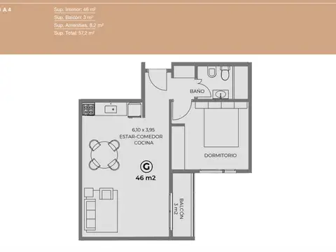 Departamento 1 ambiente en Saavedra
