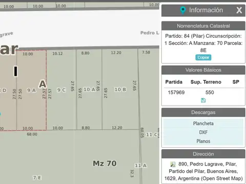 VENTA LOTE 550M2 ZONIFICACION UCA EN PILAR CENTRO