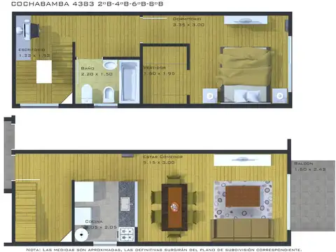 Departamento 2 ambientes con 1 baño