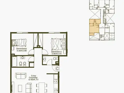 Departamento Monoambiente con 1 baño