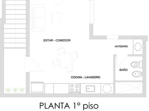 Departamento Monoambiente con 1 baño