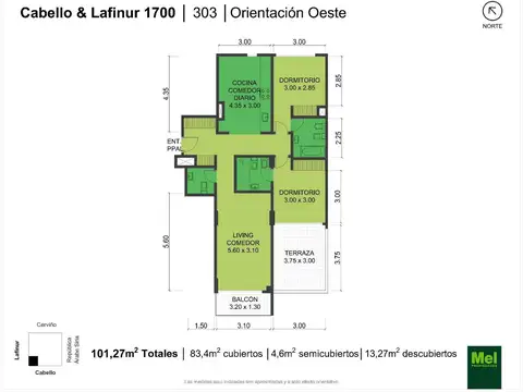 Cabello 3800, Piso 3