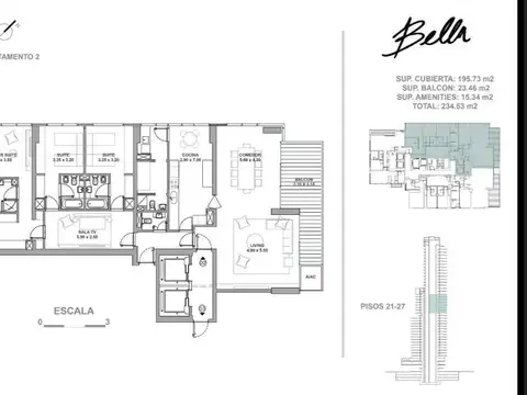 Departamento 4 ambientes con 4 baños