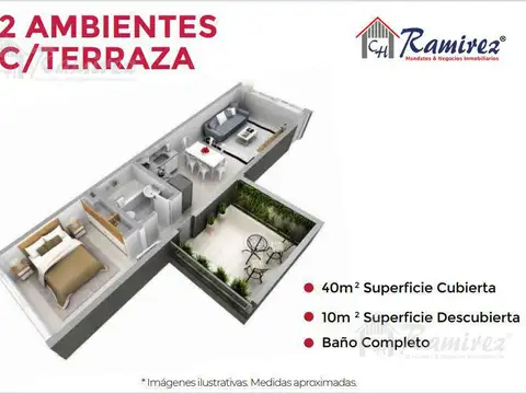 Departamento 2 amb.  En venta con cochera y terraza - Castelar