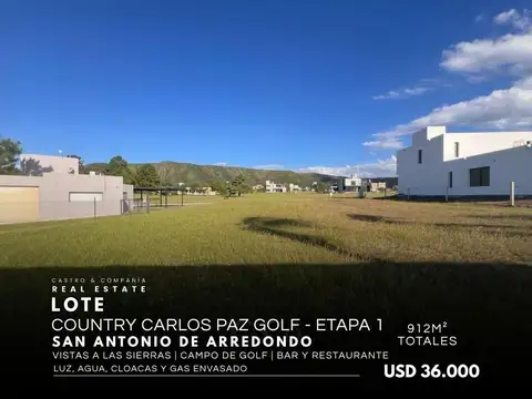 Venta Lote de 912 m2 En Country Carlos Paz Golf San Antonio De Arredondo
