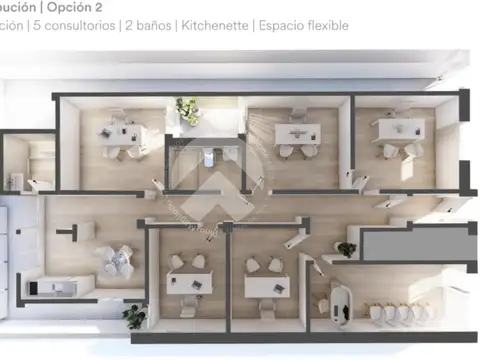 Oficina 6 ambientes con 2 baños