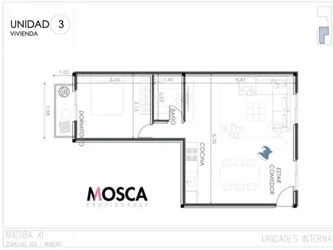 Departamento 2 ambientes con 1 baño