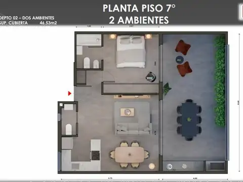 Departamento 2 ambientes con 1 baño