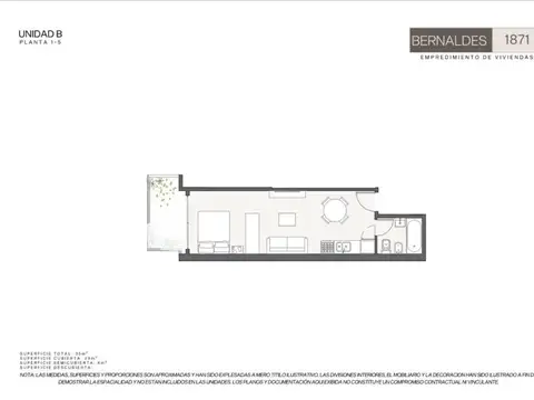 Departamento Monoambiente con 1 baño