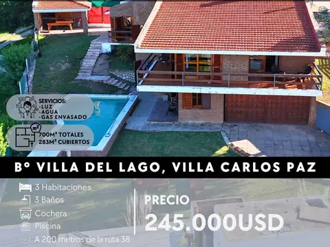Venta Casa Principal De 2 Dormitorios Con Piscina Y Departamento En Villa Del Lago- Villa Carlos Paz