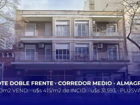 Venta Terreno . Corredor Medio . Lote doble frente . Centro de Manzana . Almagro . Boedo