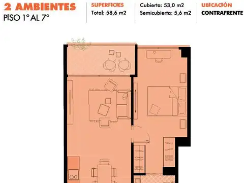 Departamento en Venta de 2 ambientes