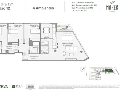 Departamento de 4 ambientes en venta en Villa Crespo