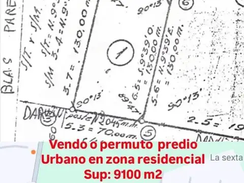 VENDO O PERMUTO PREDIO URBANO EN BLAS PARERA DE 9100 M2