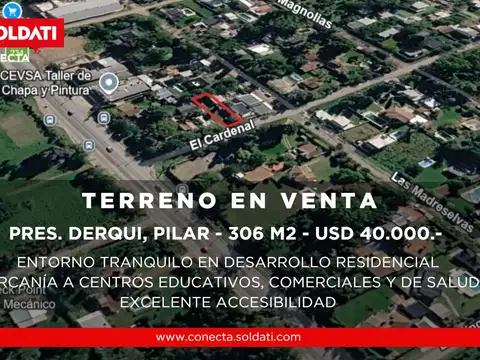 Terreno de 306m2 en Venta cercano a comercios, colegios, barrios cerrados en Presidente Derqui