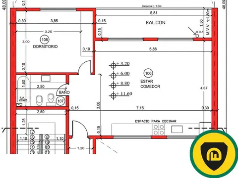 Departamento en Venta de 1 dormitorio