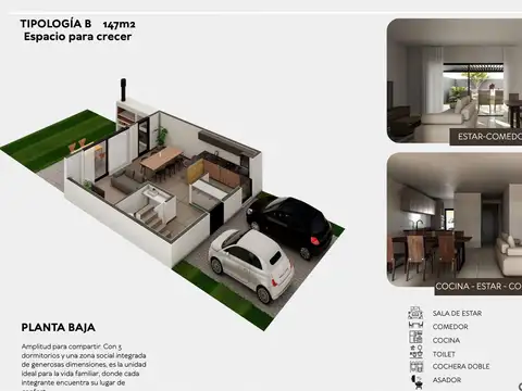 Casa 4 ambientes con 2 baños