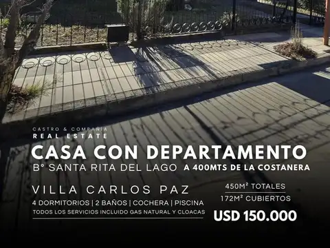 Venta Casa de 3 Dormitorios con Pileta y Departamento en Santa Rita del Lago - Villa Carlos Paz