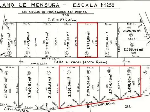 Terreno en Venta 70  mts Fondo