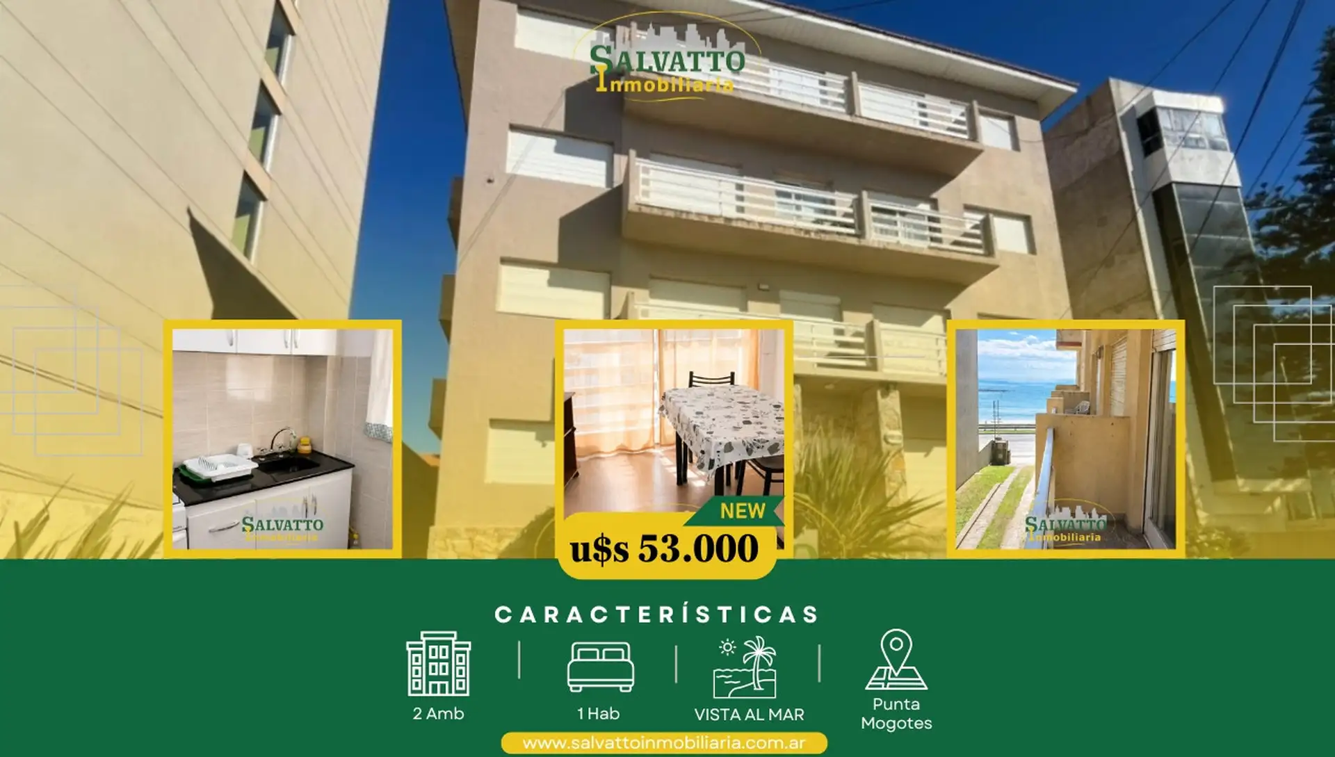 Departamento 2 ambientes con vista al mar en Punta Mogotes