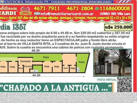 CHAPADO A LA ANTIGUA  pintoresca casona  lote 8.66 x 44.68