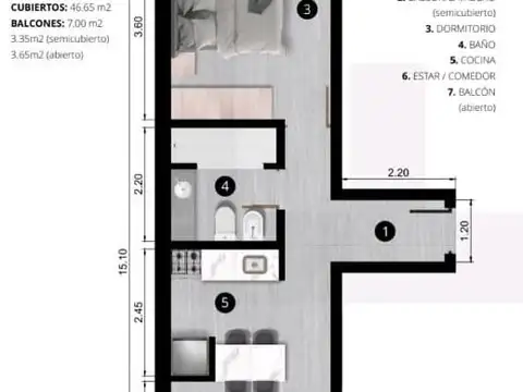 Departamento en Venta de 1 dormitorio