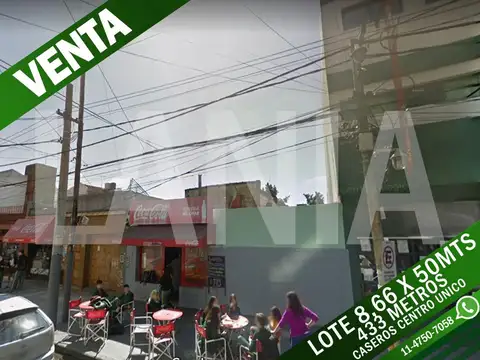 LOTE 8,66 X 50MTS2 :: CASEROS CENTRO :: 433 METROS TOTALES