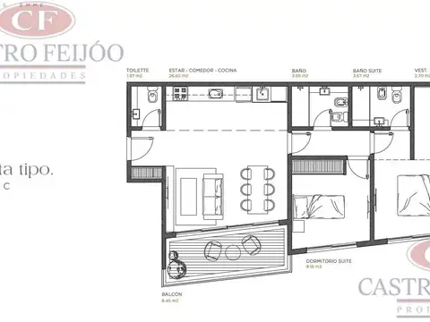 Departamento en Venta de 2 dormitorios