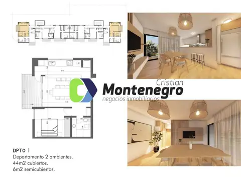 Departamento 2 ambientes con 1 baño