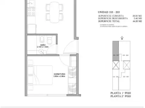 Departamento 2 ambientes con 1 baño