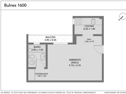 Departamento Monoambiente con 1 baño