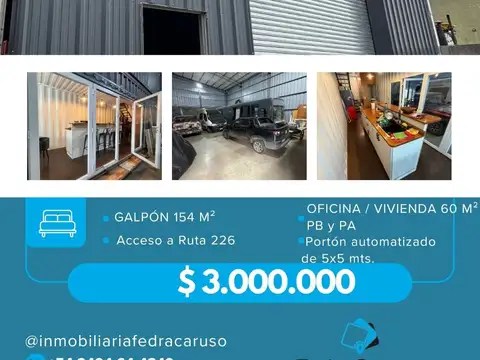Galpón en alquiler con oficinas y vivienda – Primera Junta y Ruta 226
