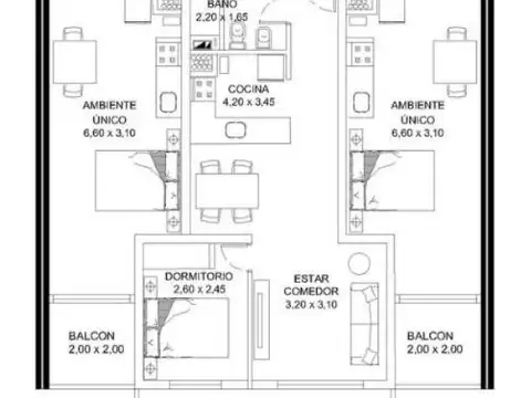 Departamento Monoambiente con 1 baño