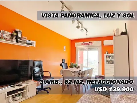 Depto. 3 amb. 62 m2, Vista panor. Luz y sol, Palermo tranqui